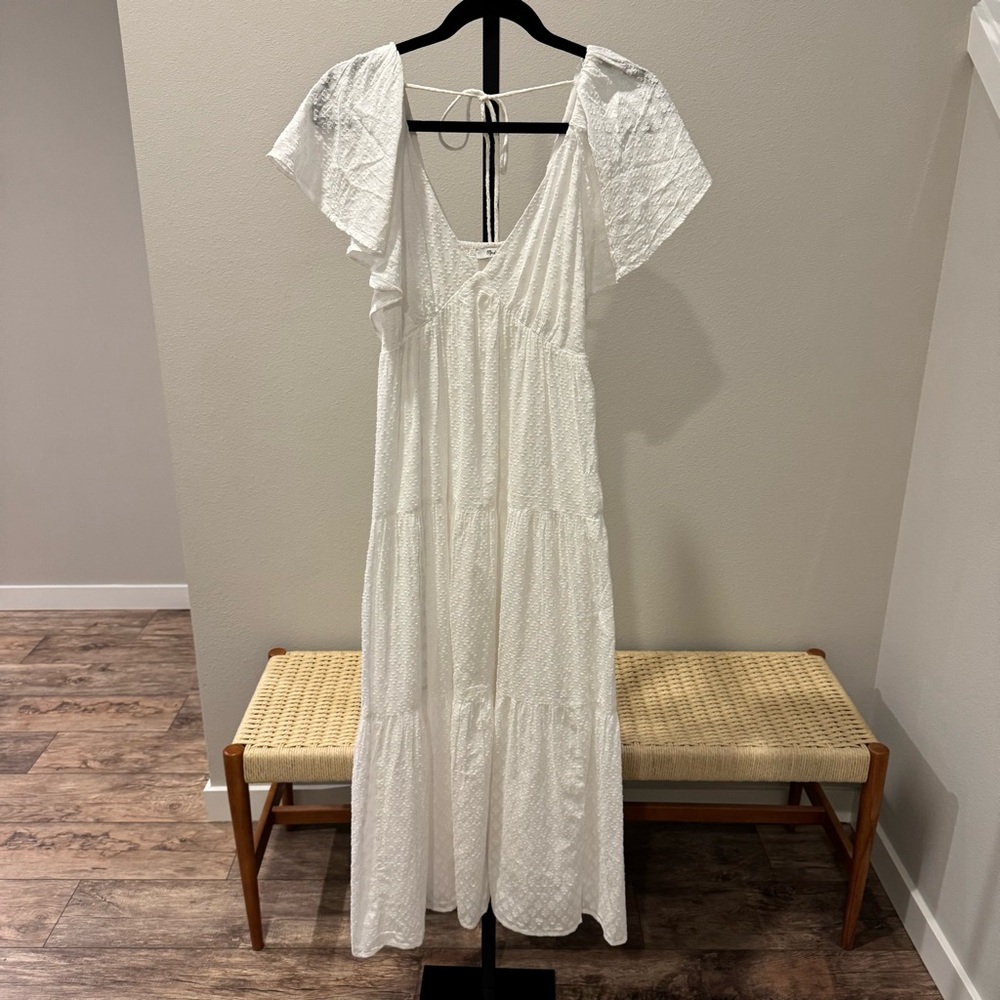 Madewell Tie-Back Flutter-Sleeve Tiered Midi Dress White NQ594 Size 0 - Picture 3 of 10